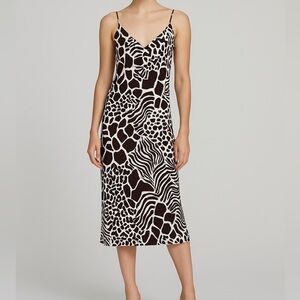 Adam Lippes White and Brown Animal Print Slip Dress